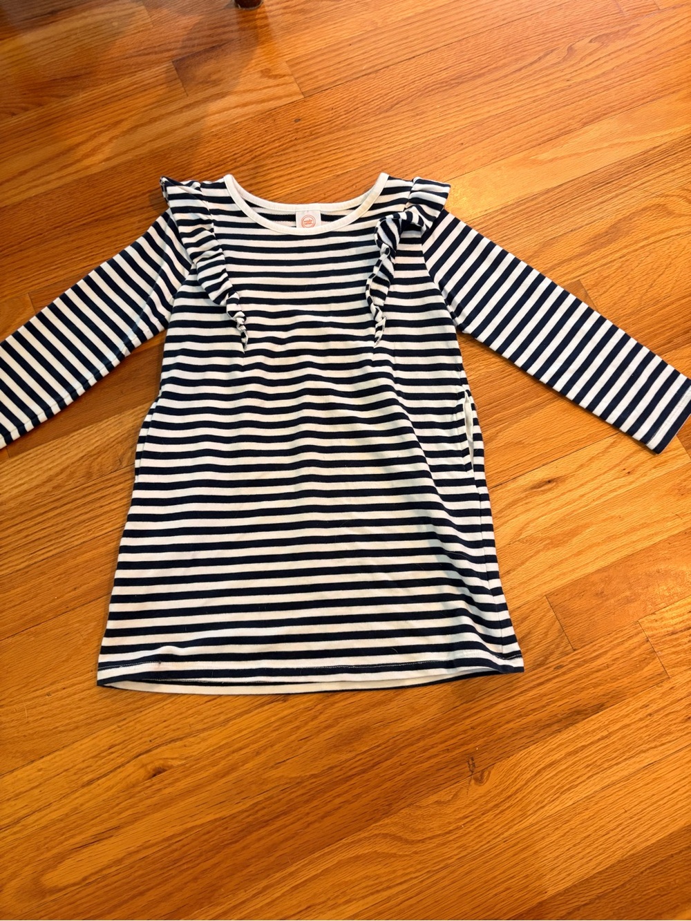Zara Navy and White Striped Long-Sleeve Dress